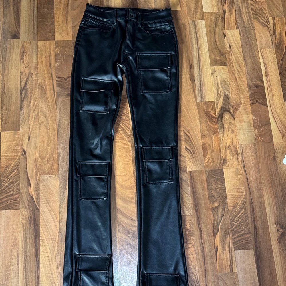 Rockstar Original RSM225 Super Stacked Flare Jeans faux leather pants like New!